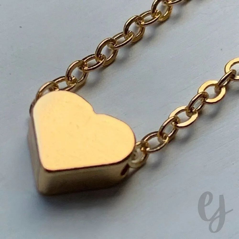 Gold Tone Heart Bead Pendant Necklace for Teens